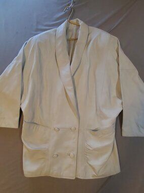 Vintage 80s Leather Jacket Cream Off White Oversized Dolman Sleeve Made Canada